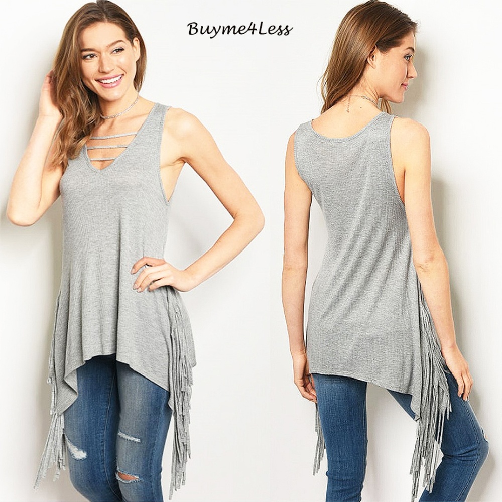 Western Cowgirl Hippie Moto Fringed Tunic Tank Top